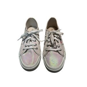 Superga Women's S001820 White Glitter Iridescent Lace-Up Sneakers, Size‎ 7